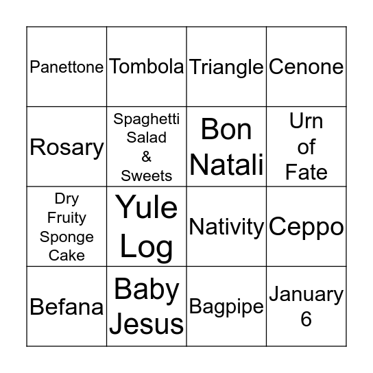 Italian Trivia Bingo Card