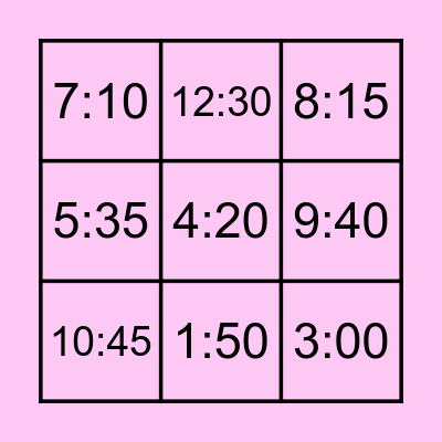 TELLING TIME BINGO Card