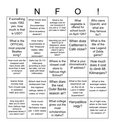 Just Google It! Bingo Card
