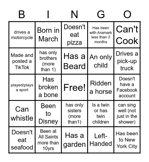 Bingo (get to know your co-worker addition) Bingo Card