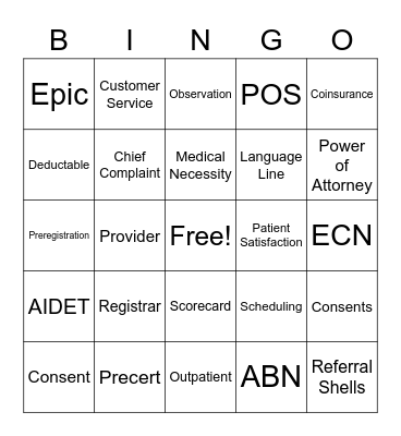 Patient Access Week 2023 Bingo Card