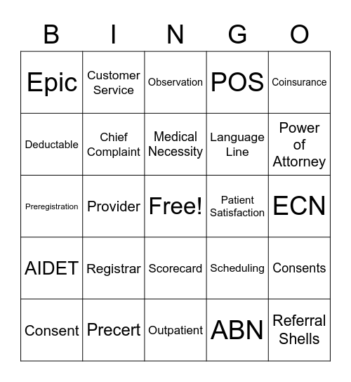 Patient Access Week 2023 Bingo Card