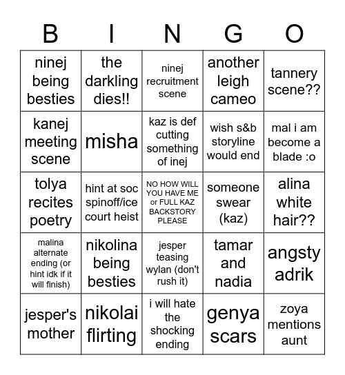 shadow and bone s2 Bingo Card