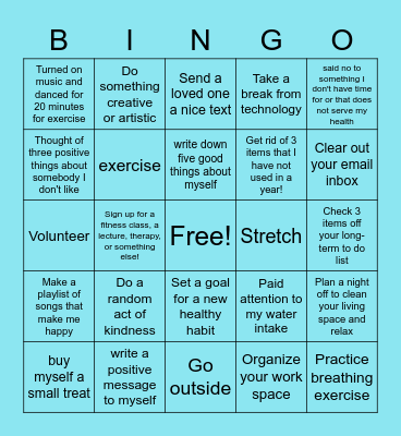Self Care Bingo Card