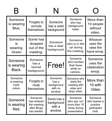 WebEx Bingo Card