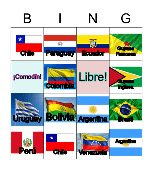 Bingo Países América del Sur Bingo Card