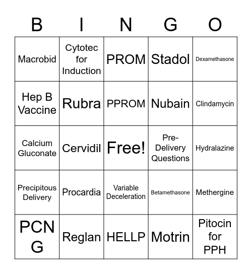 Women's Health Bingo Card