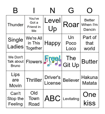 🎶 Guess the Song 🎵 Bingo Card