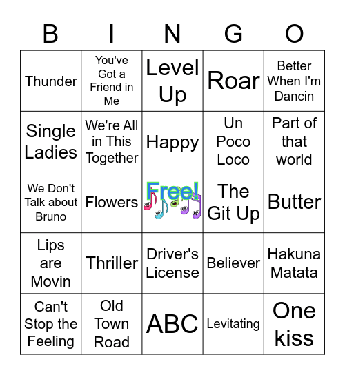 🎶 Guess the Song 🎵 Bingo Card