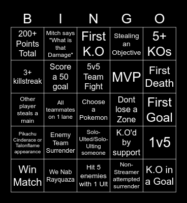 Pokemon Unite Bingo Card
