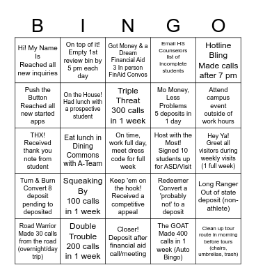Outreach for the Stars Bingo Card