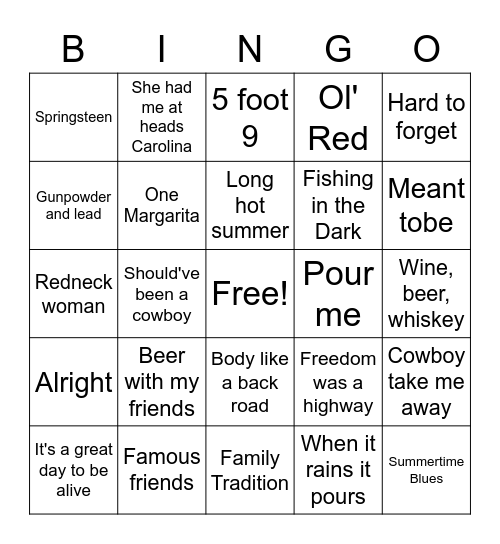 Country Cookout Bingo Card