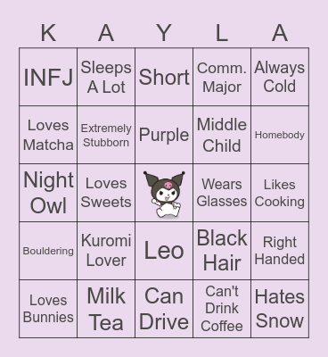 Kayla Bingo Card