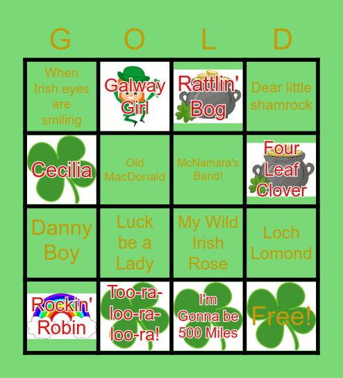 Irish Songs 2 Bingo Card