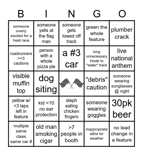 Dirt Track BINGO Card