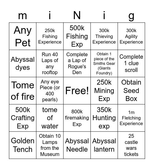 OSRS Bingo Card