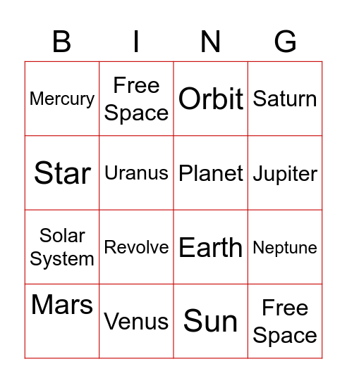 Solar System Bingo Card