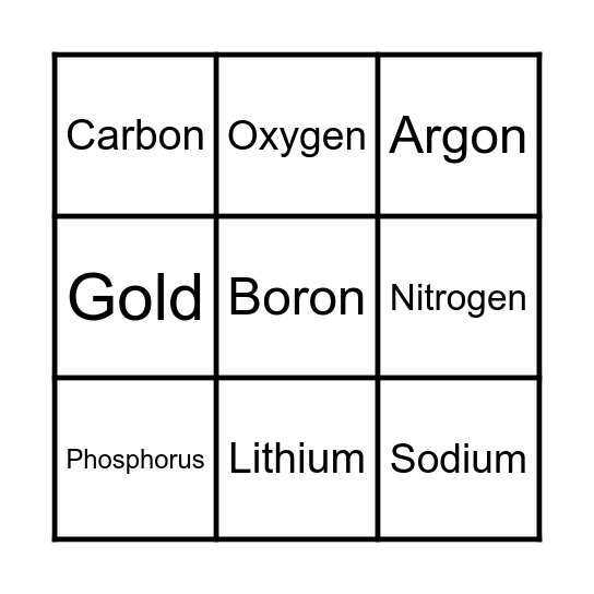 Element Bingo Card