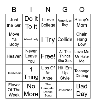 One Hit Wonders of 2000/10s Bingo Card