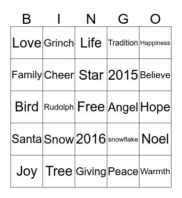 Christmas 2015 Bingo Card
