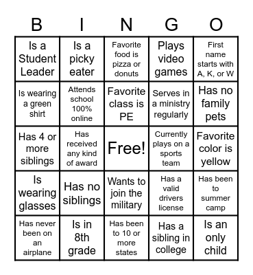 Social Bingo Card