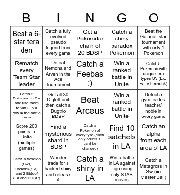 Pokemon Stuff Bingo Card