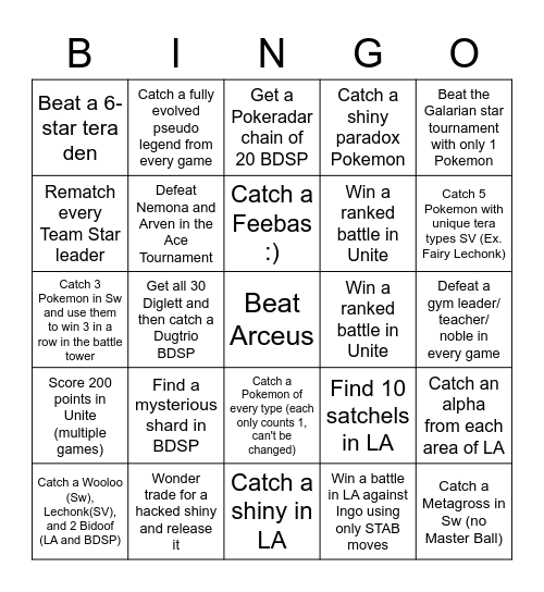 Pokemon Stuff Bingo Card