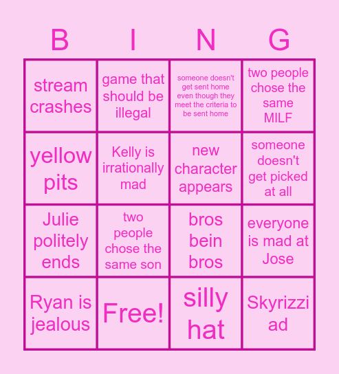 MILF Manor S1E8 Return of the MILF Bingo Card
