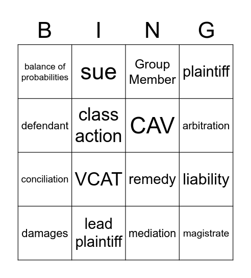 Into to AOS 2 Civil Law Bingo Card