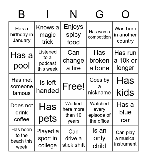 Find someone who... Bingo Card