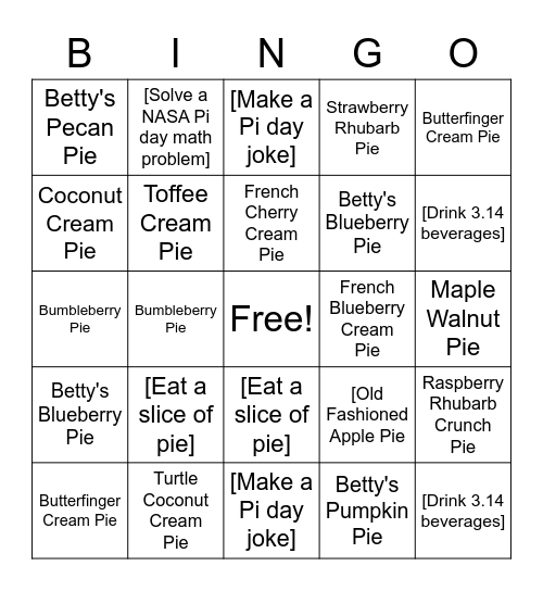 π Day Bingo! Bingo Card