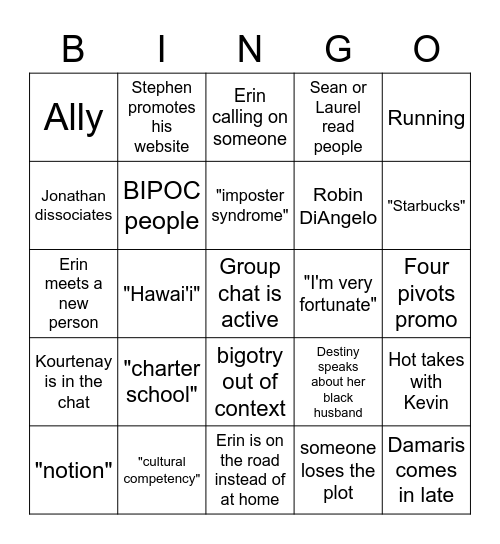 Equity Institue Bingo 3 Bingo Card