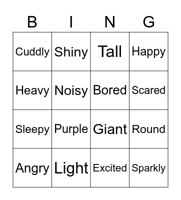 Adjective bingo Card