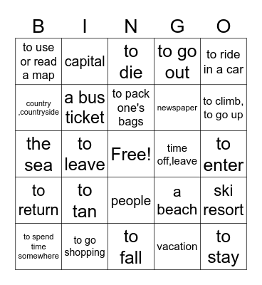 Les vacances 7A D'Accord Bingo Card