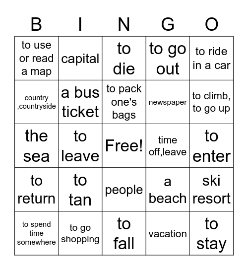 Les vacances 7A D'Accord Bingo Card