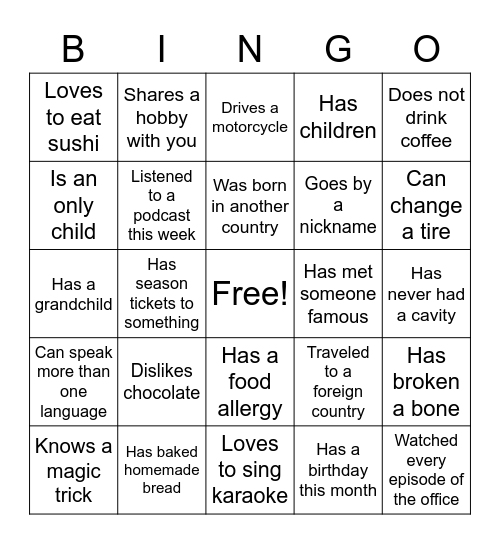Find someone who... Bingo Card