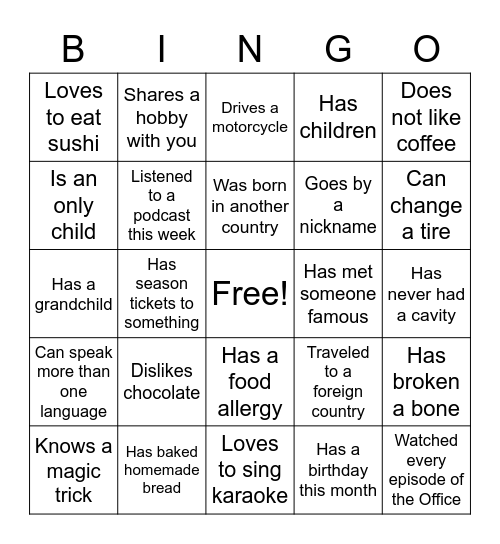 Find someone who... Bingo Card