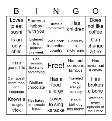 Find someone who... Bingo Card