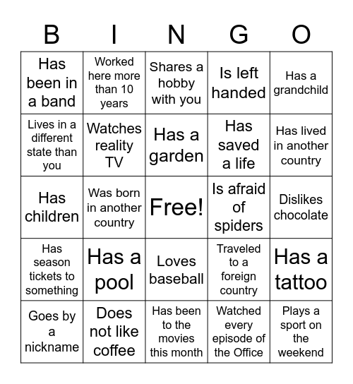Find someone who... Bingo Card