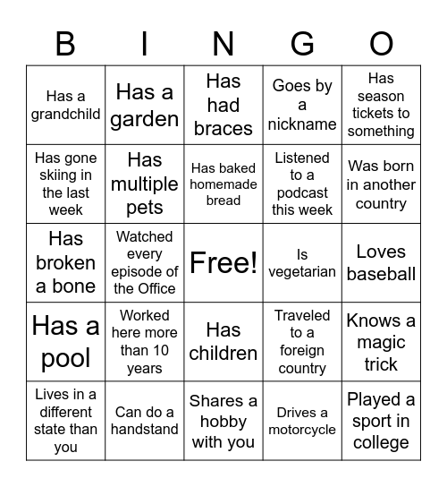 Find someone who... Bingo Card