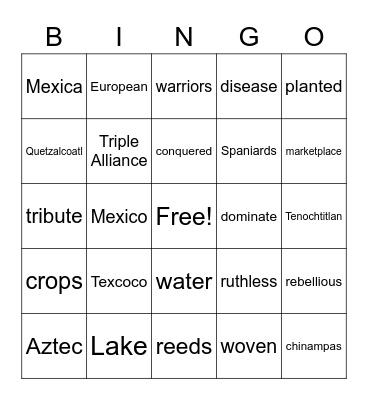 Aztec Civilization Bingo Card