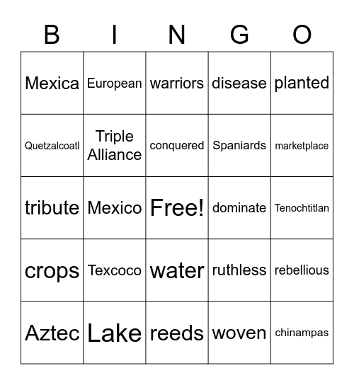 Aztec Civilization Bingo Card