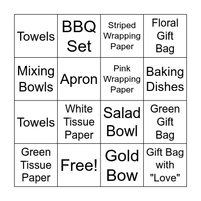 Bridal Shower Bingo Card