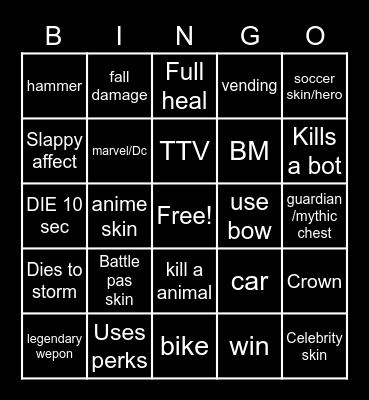 fortnite Bingo Card