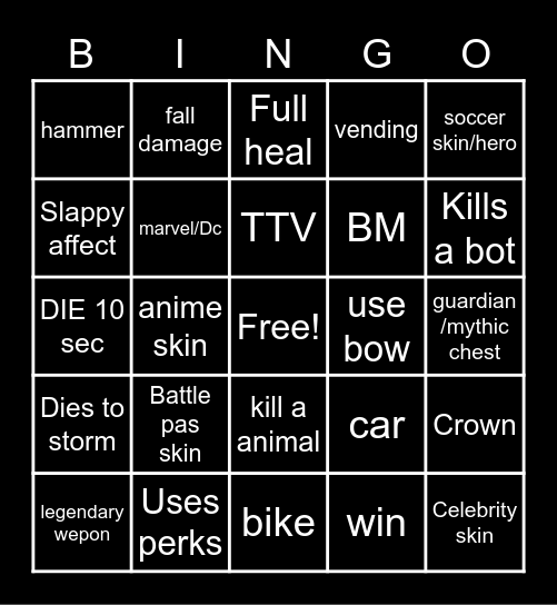 fortnite Bingo Card