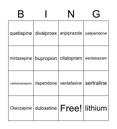 Mental Health Medication Bingo! Bingo Card