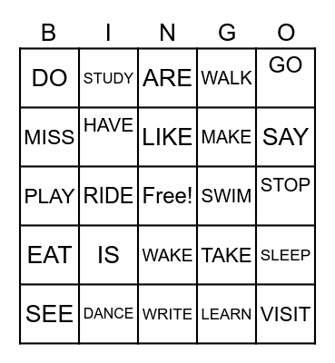 SIMPLE PAST TENSE VERBS Bingo Card