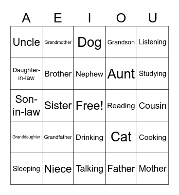 Family Bingo Card