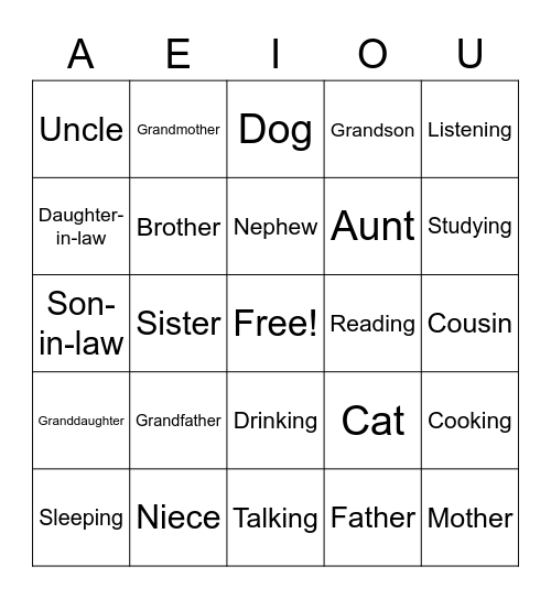 Family Bingo Card