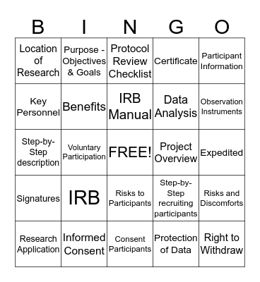 IRB  Bingo Card